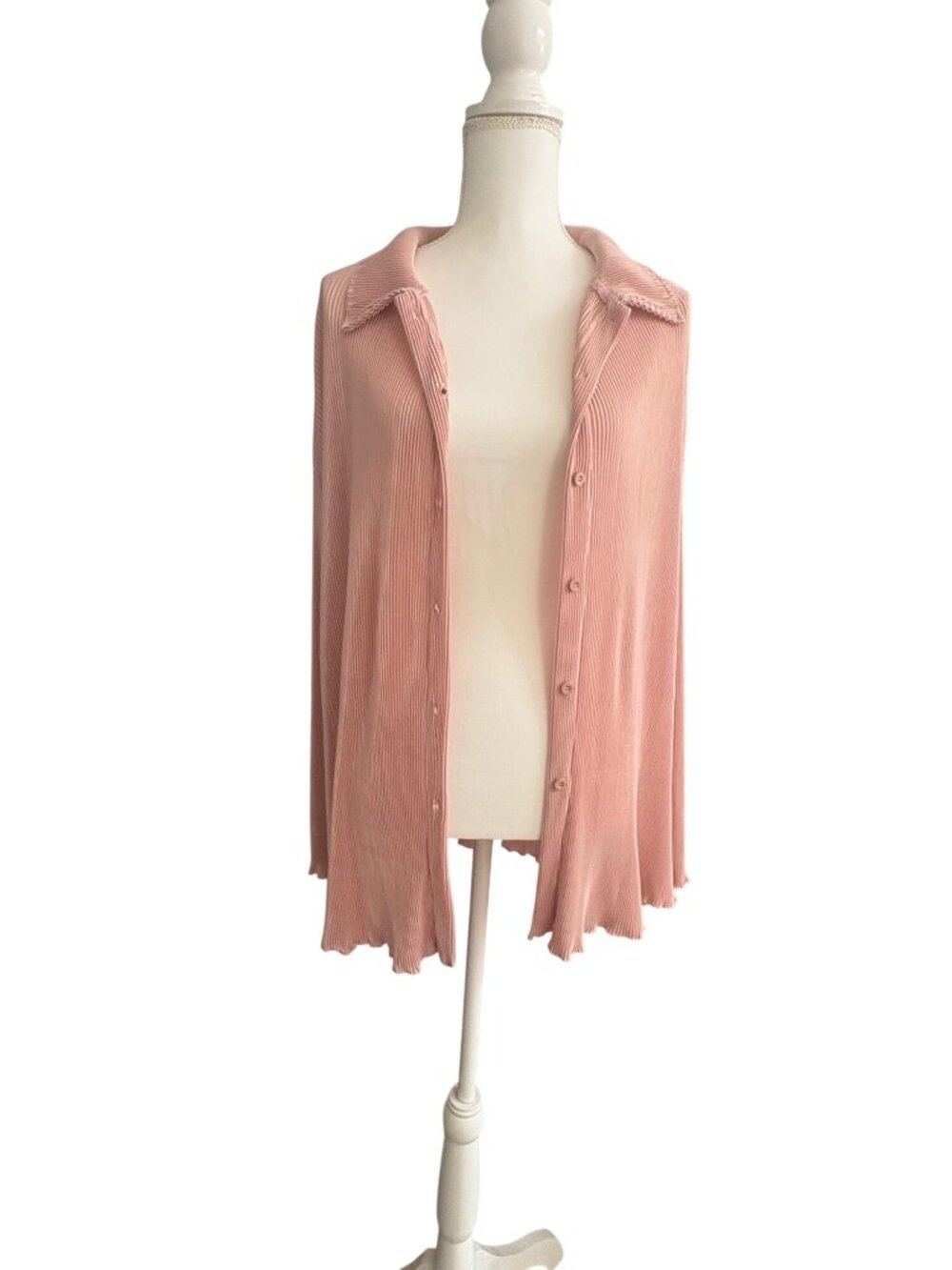 Plus Size Blush Pink Ribbed Button-Up Soft Girl Top Long Sleeve Blouse Womens4X